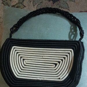 Chic Black and White Beaded Clutch